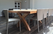 Oak table with steel rail