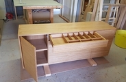 Oak veneer and oak cupboard open